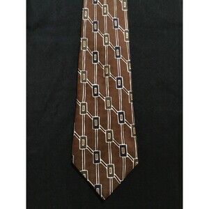 L5 Limited VTG Men’s Tie gold brown geometric MCM  Neck Tie 100% silk Retro Prom